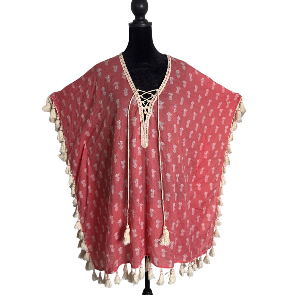 Z&L Europe Tassel Kaftan Swim Cover Up Pineapple Print BOHO Beach Size S/M